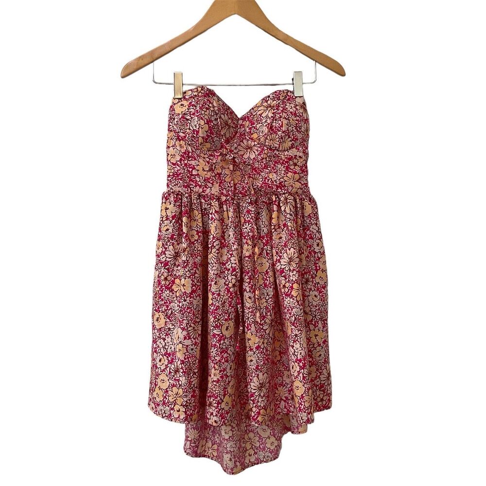 Band of the Free - Floral Strapless Mini Dress in Pink and Cream - Size M